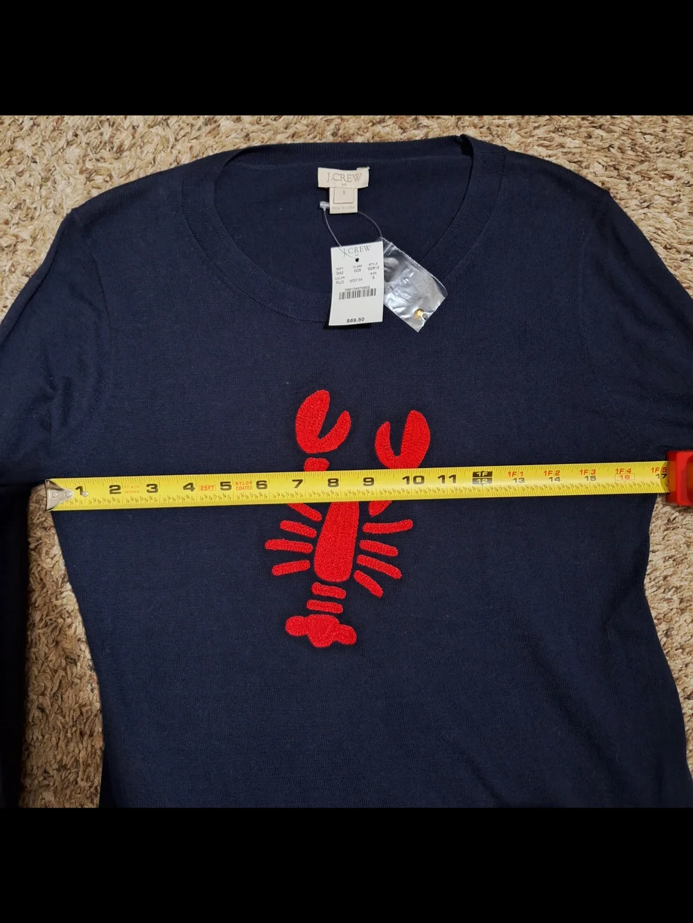 NWT J.Crew Navy Lobster Knit Teddie Sweater Size S